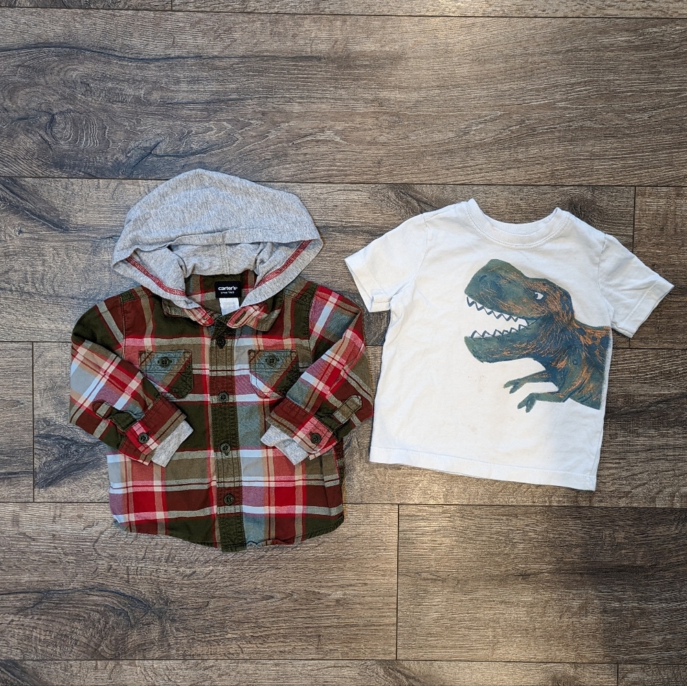 Carter's 12 Month Boy Top Bundle Button Down Dinosaur T-shirt